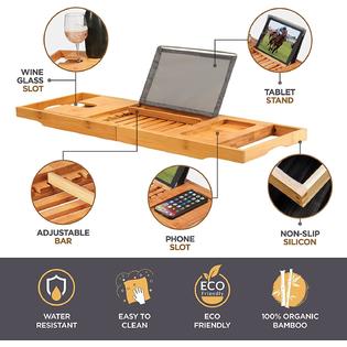 Bamboo Bathtub Tray Caddy Expandable Bath Tub Tray Adjustable