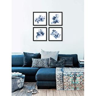 ArtbyHannah 10x10 Framed Navy Blue Wall Art Decor Black Square Picture