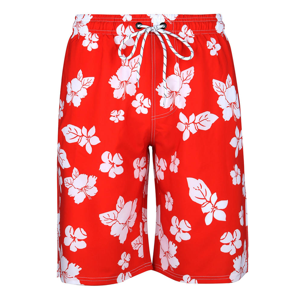 TOMCARRY Men Loose Knee Length Flower Printed Comfy Drawstring Breathable Beach Classy Swimwear