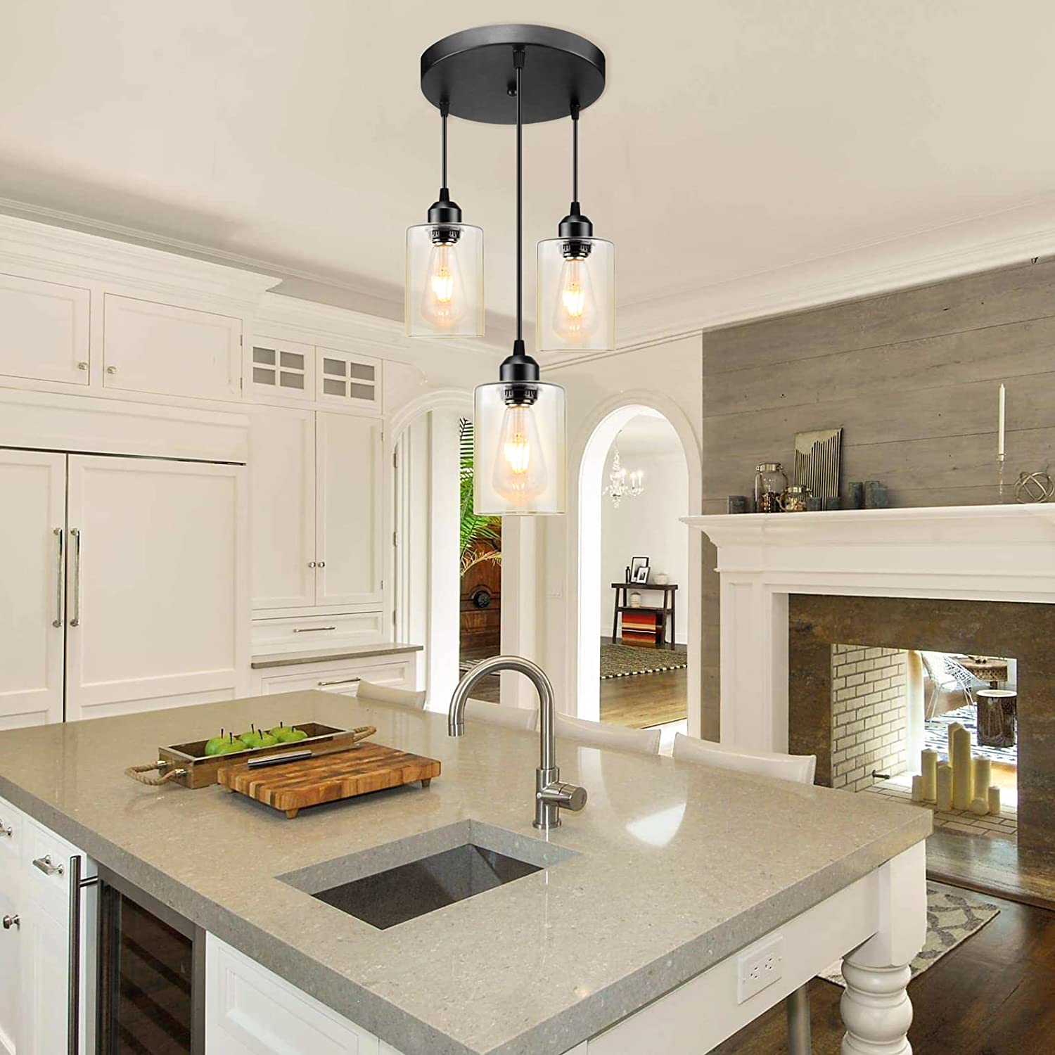LYOOWNG 3-Light Pendant Lighting Black, Adjustable Industrial ...