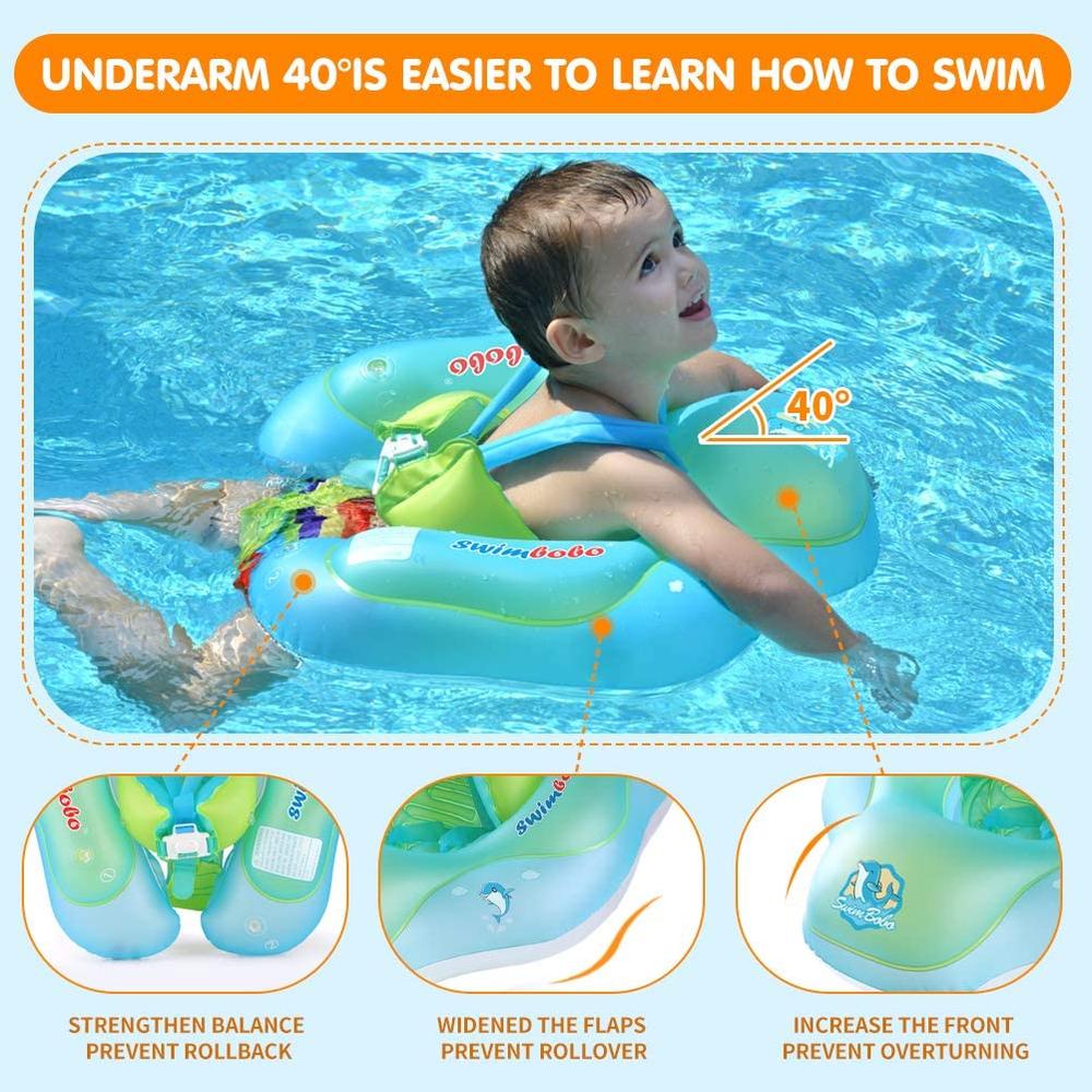 swimbobo Baby Swim Float Kids Inflatable Swimming Ring with Safety Support Bottom Swimming Pool Accessories for 3-36 Months