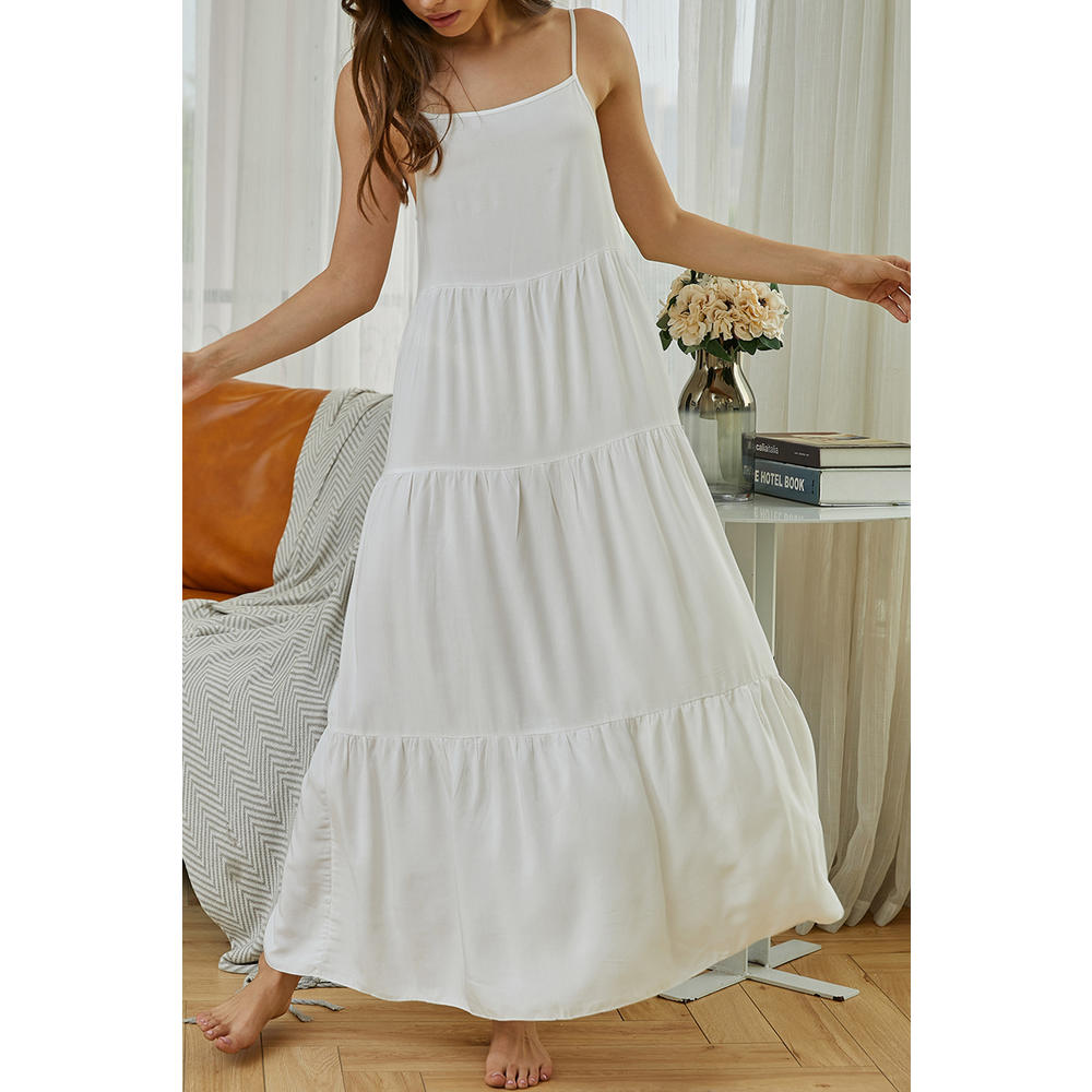 Jhon Peters Women Awesome Solid Pattern Adjustable Straped Neck Long Length Summer Sleeping Dress