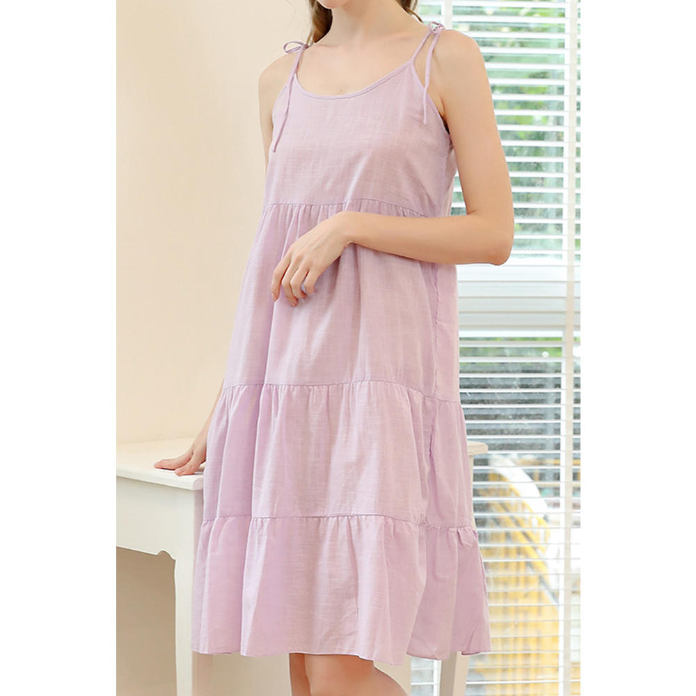 Jhon Peters Women Round Neck Pretty Solid Colored Knee Length Sleeveless Summer Fashionic Sleeping Dress