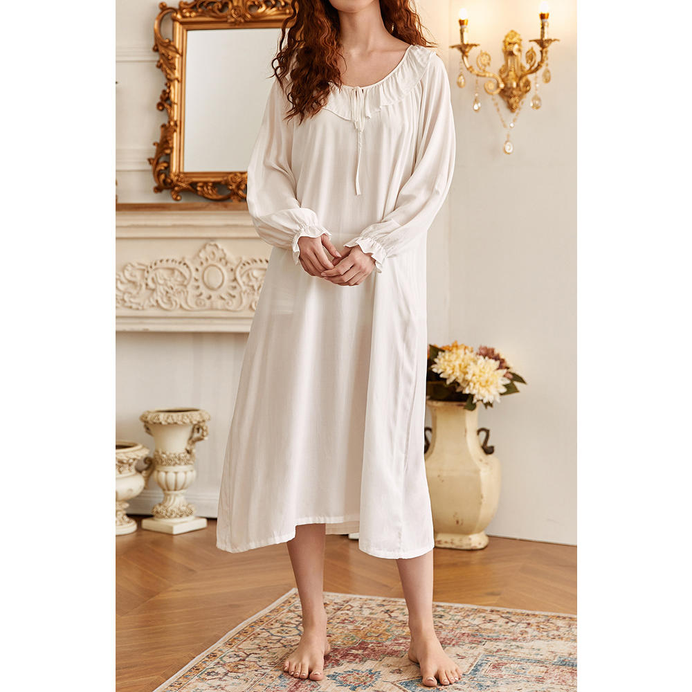 Jhon Peters Women Tremendous Solid Colored Loose Long Sleeve Comfortable Round Neck Mid-Length Winter Sleeping Dress