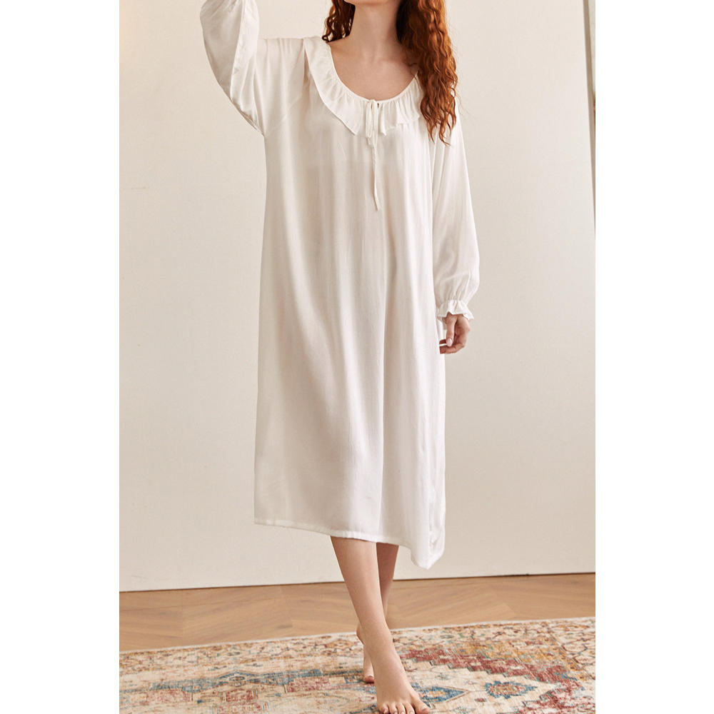 Jhon Peters Women Tremendous Solid Colored Loose Long Sleeve Comfortable Round Neck Mid-Length Winter Sleeping Dress