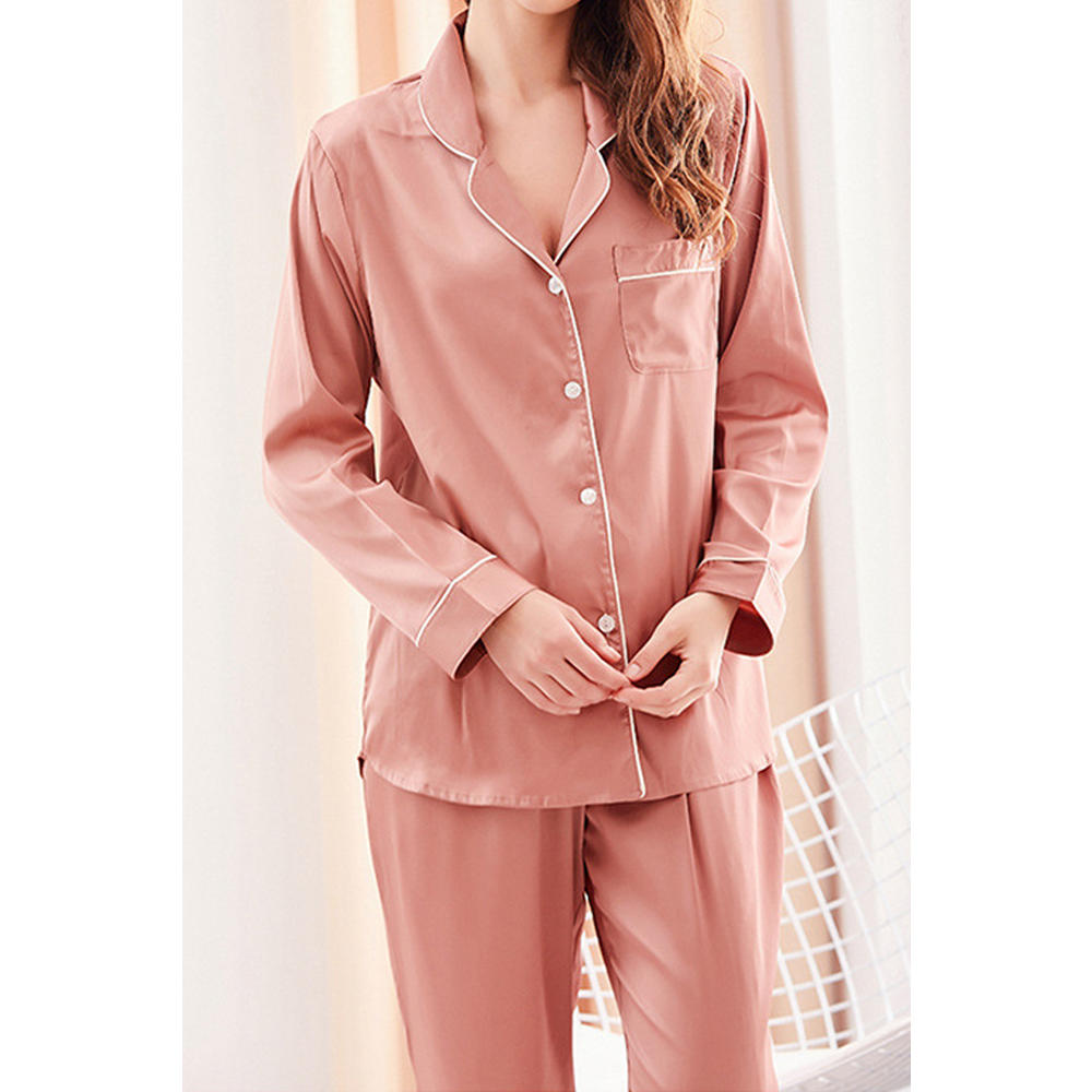 Jhon Peters Women Thin & Breathable Long Sleeve Easy Button Closure Fantastic Solid Colored Two-Piece Sleeping Dress