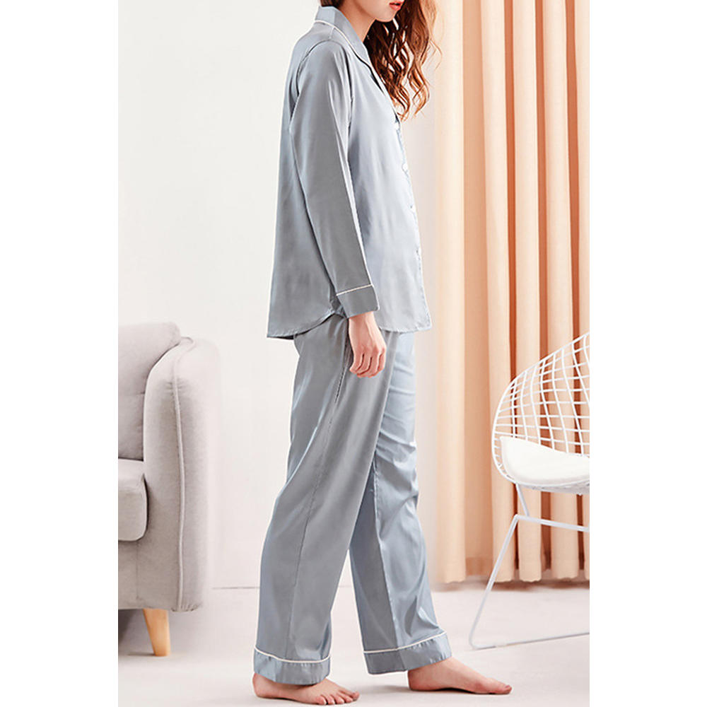 Jhon Peters Women Thin & Breathable Long Sleeve Easy Button Closure Fantastic Solid Colored Two-Piece Sleeping Dress