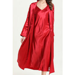 Jhon Peters Women Stylish Deep V-Neck Mid-Length Magnificent Solid Colored Long Sleeve Robe Waist Night Gown