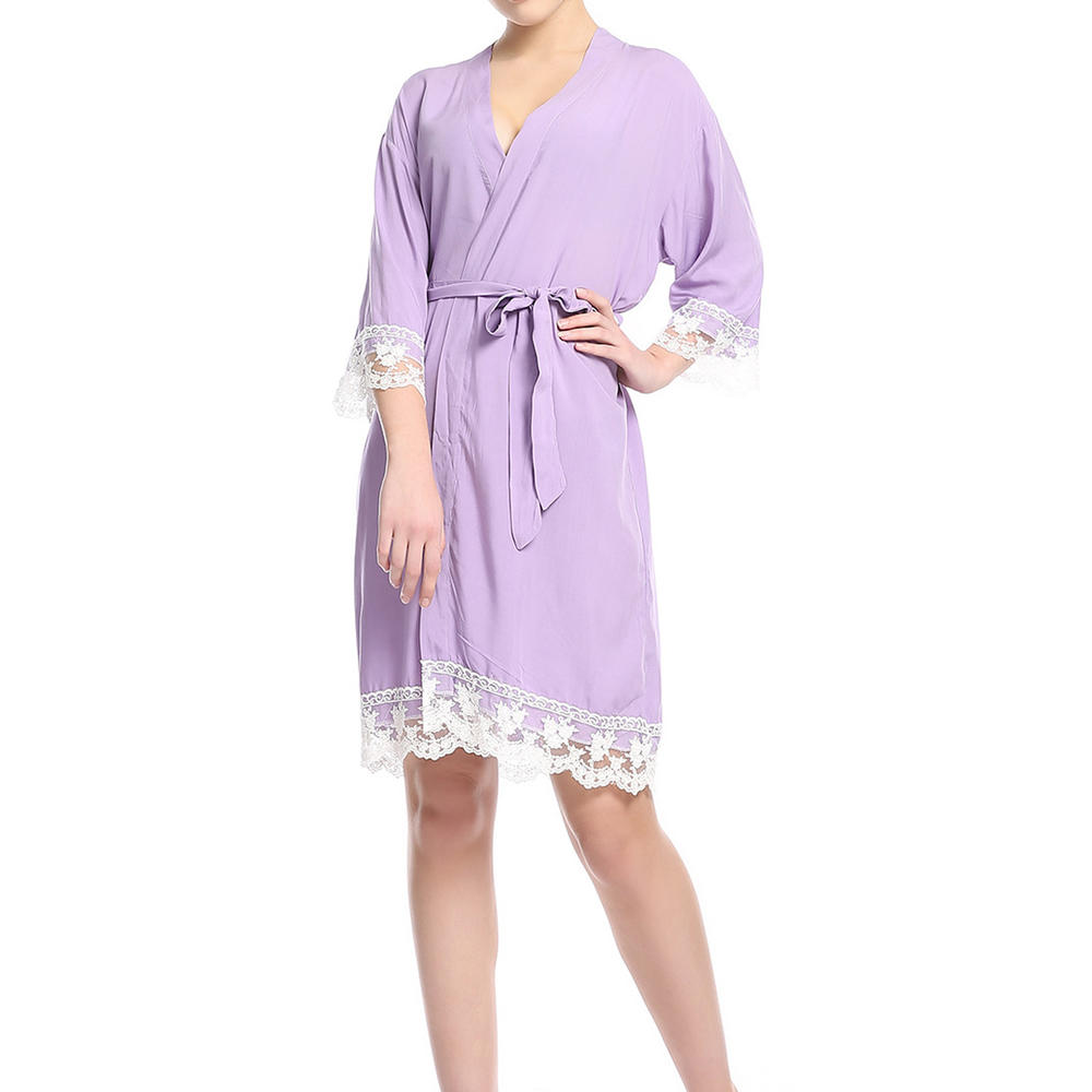 Jhon Peters Women Breathable Short Sleeve Fantastic Solid Colored Deep V-Neck Robe Waist Thin & Soft Night Gown