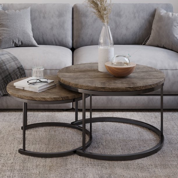 Lavish Home Round Coffee Table Set 2Piece Nesting Tables to Use