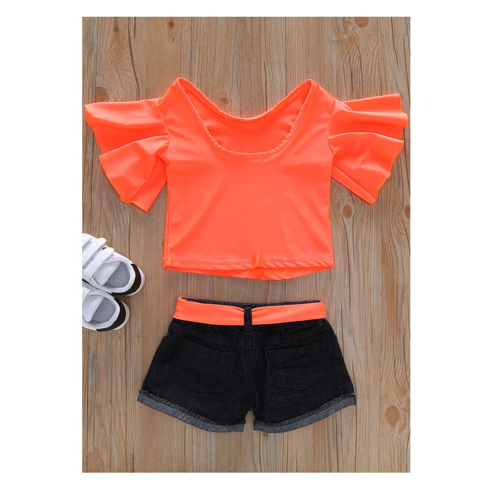 Jhon Peters Baby Girls Solid Colored Elastic Waist Superb Soft Cotton Short Sleeve Outfit Set