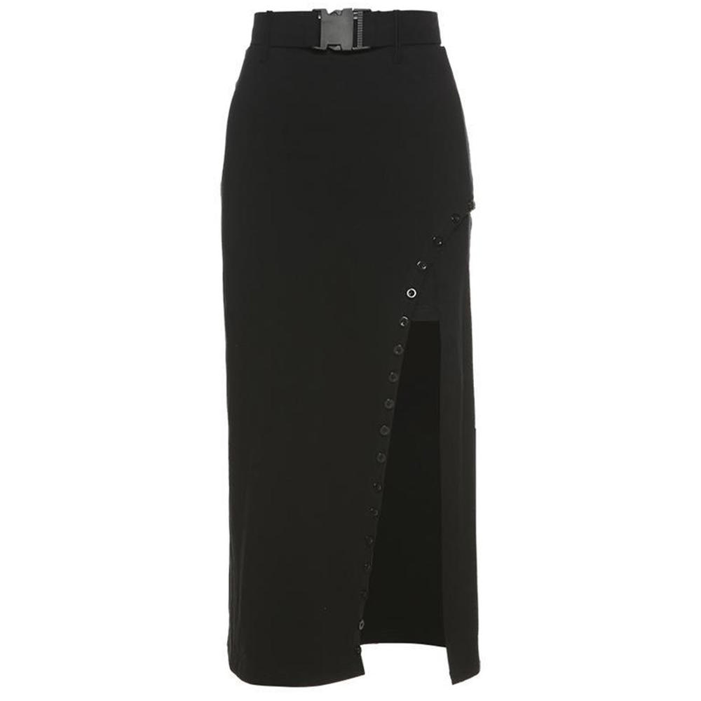 Jhon Peters Women Elegant High Waist Side Slit Button Style Mid Length Weekend Skirt