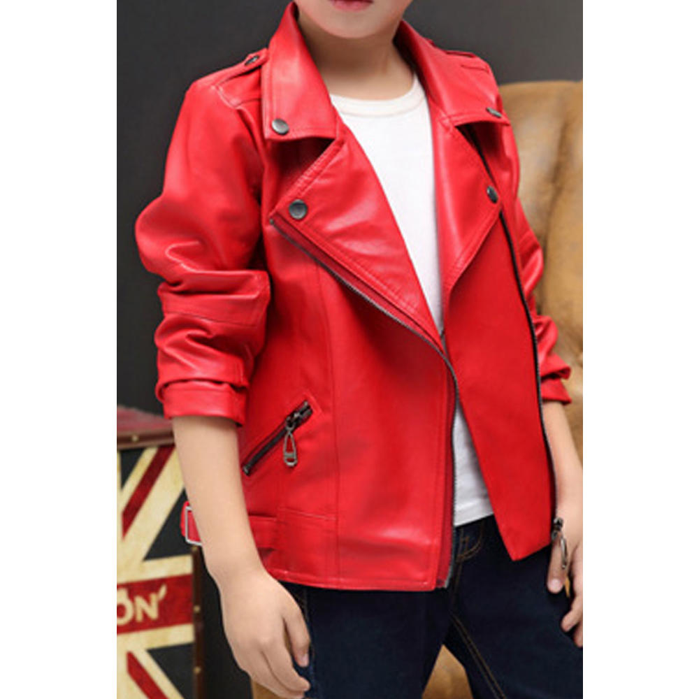 Jhon Peters Kids Boys Lovely Collar Neck Zip Closure Long Sleeve Leather Jacket