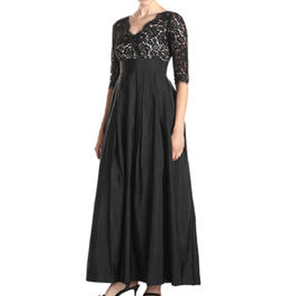 Jhon Peters Women Plus Size Lace Stitching Long Party Maxi Dress Black