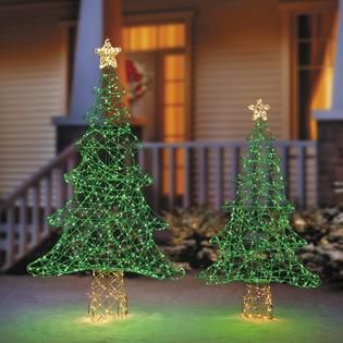 Holiday Home Brilliant Green W Gold Star Led Microdot Christmas Trees Outdoor Tree Set Of 2