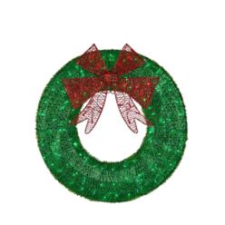 Enchanted Brilliant 3' TWINKLING GREEN MESH WREATH W RED BOW LED CHRISTMAS OUTDOOR DECOR