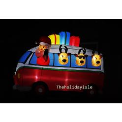 Theholidayisle 7' Retro VW Bus Santa & Friends Inflatable Christmas Outdoor Yard/Roof Display