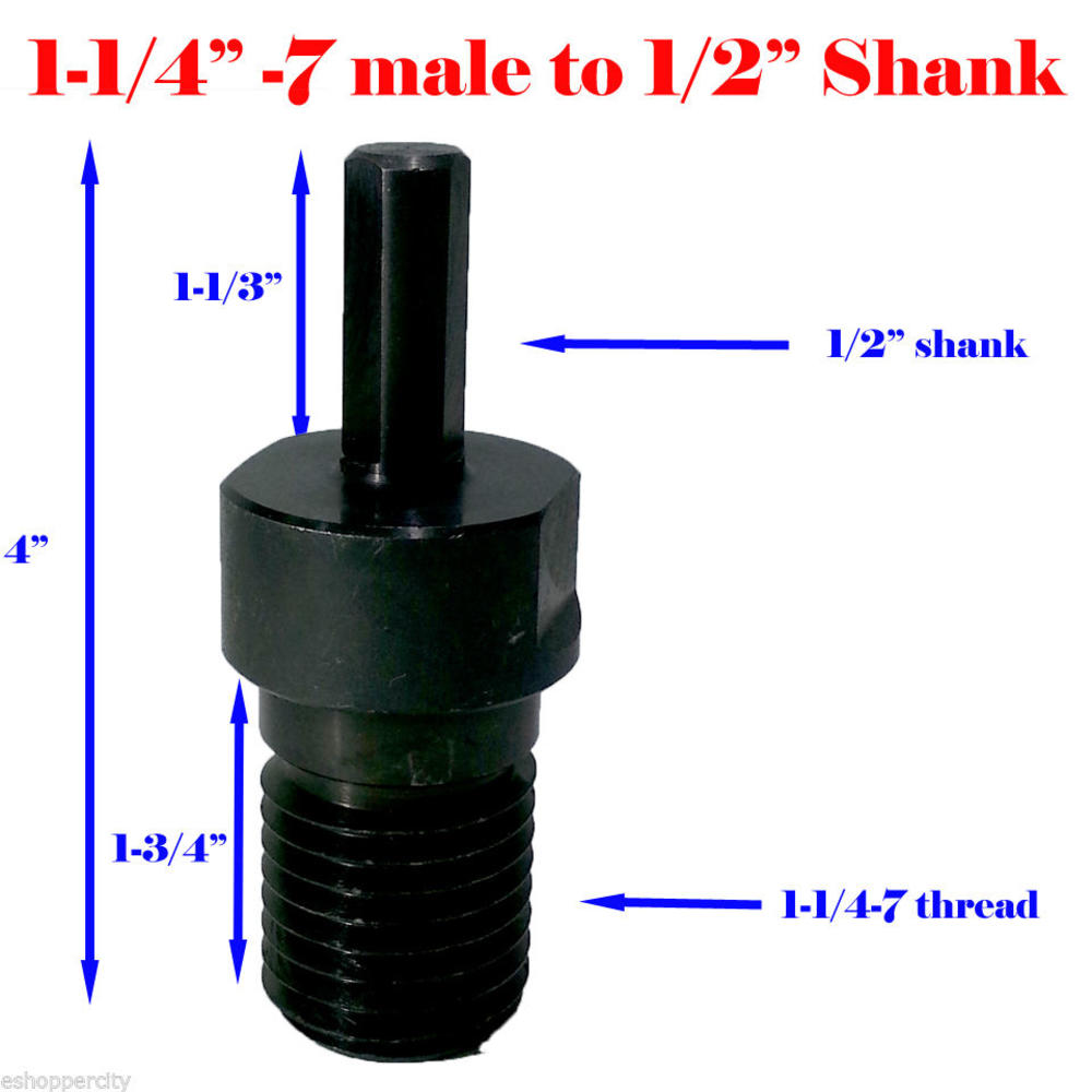 MTP Core Drill Bit Adapter 1-1/4” - 7 Thread Male to 1/2” Hex Shank Diamond Hammer Drill Diamond Core Bit