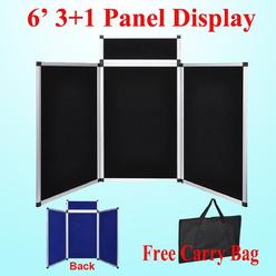 Display Sign Mart DMP 6' 3+1 Velcro Black / Blue 2 Side Velcro Panel Header Trade Show Display Presentation Tabletop 6ft 3 Panel Folding