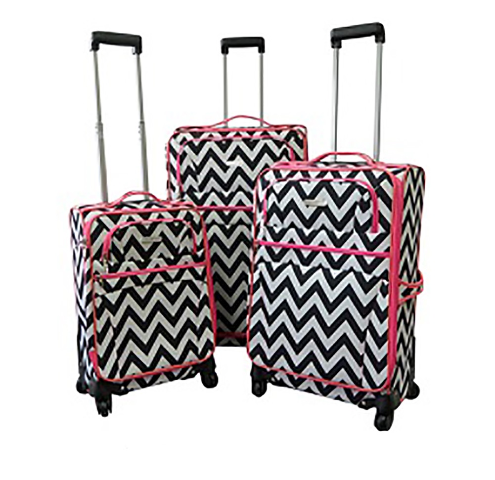 Karriage-Mate 3Pc Luggage Set Travel Bag Rolling Wheel CarryOn Expandable Upright Chevron Pink