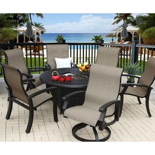 Heritage Outdoor Living B00r8nmxji Barbados Sling Outdoor Patio 7pc Fire Pit Set 52 Round Fire Pit With 2 Swivel Rockers 4 Dining Chairs Burner