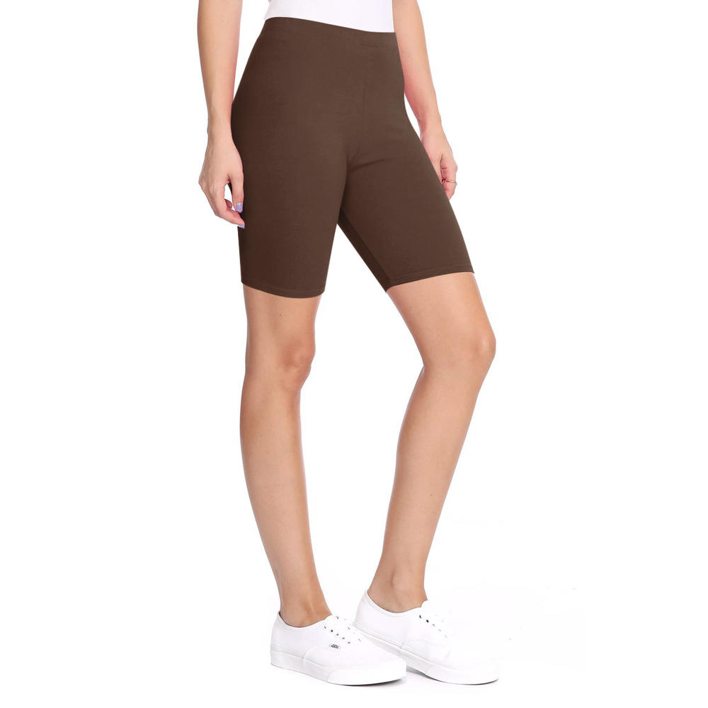 Moa Collection Women's Activewear Solid High Waist Cotton Spandex Biker Shorts Pants Made in USA