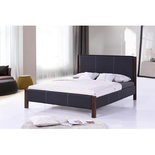 Malko Black Leather Upholstered Platform Bed With Wooden Posts 3 4 Full Sized