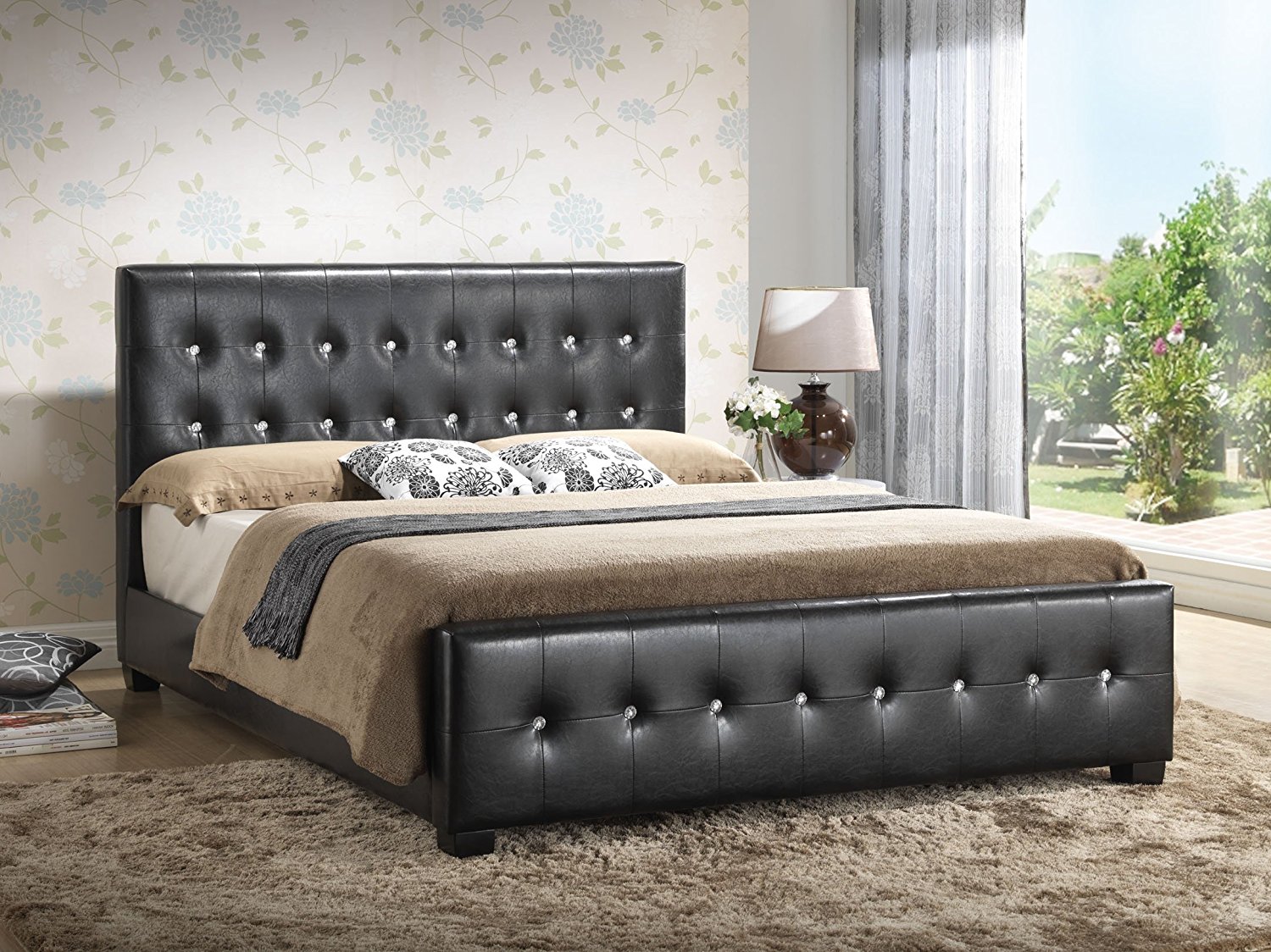 Faux Leather Upholstered Bed, Black Leather Tufted Bed