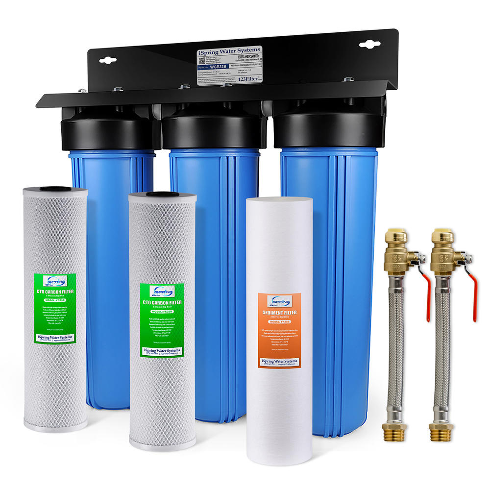 iSpring Water Systems LLC iSpring WGB32B+AHPF12MNPT16X2 3-Stage Whole House Water Filtration System w/ 20-Inch Big Blue Sediment and Carbon Block Filters