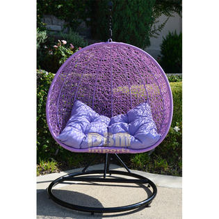 Dbm 2 Persons Seater Egg Shape Wicker Rattan Swing Lounge Chair Hammock Lavender Black Outdoor Living Patio Furniture Outdoor Seating