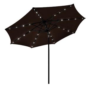 Hg020601 D4 Led Odaof 9 Ft Led Light Outdoor Table Aluminum Patio Umbrella W Push Button Tilt And Crank 8 Ribs Brown