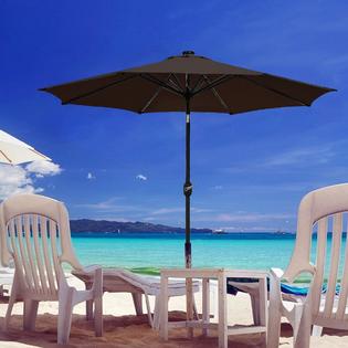 Hg020601 D4 Led Odaof 9 Ft Led Light Outdoor Table Aluminum Patio Umbrella W Push Button Tilt And Crank 8 Ribs Brown