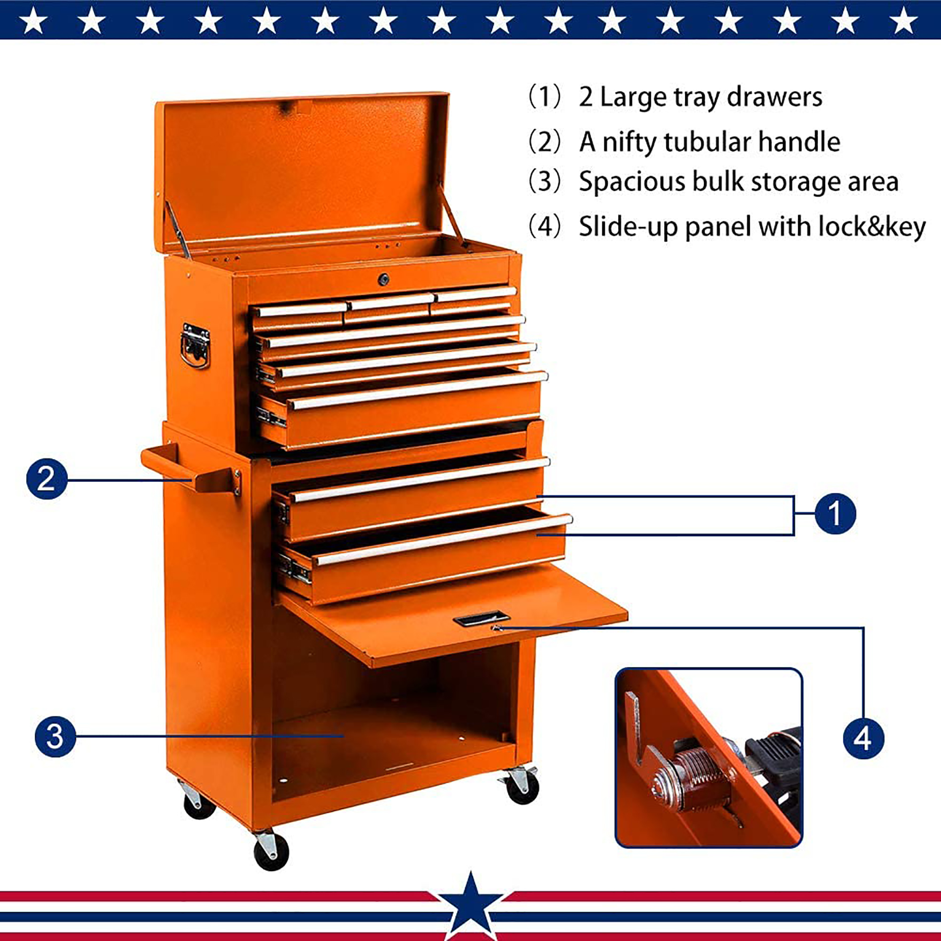 Odaof High Capacity 8 Drawer 2in1 Rolling Tool Storage Cabinet Tool Box With Wheels And Drawer Detachable Organizer Tool Chest Comb