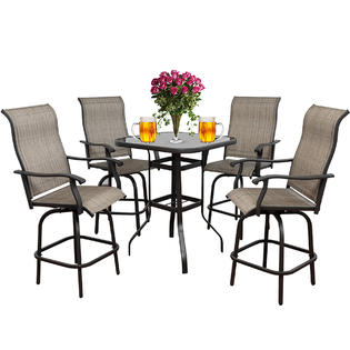 Odaof 5pcs Patio 360 Swivel Bar Set Outdoor Furniture Height Bistro Chair Table Set Suitable For Yard Backyard And Garden