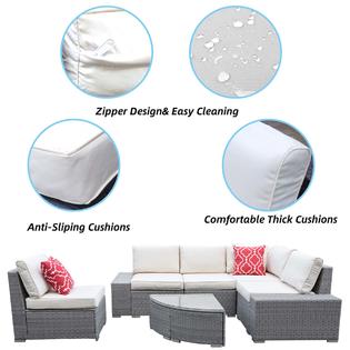 Odaof 44texturegray 6 Piece Outdoor Patio Furniture Set Pe Rattan Wicker Patio Sofa Set Outdoor Sectional Furniture Textured Gray