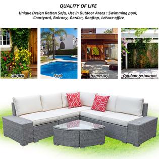Odaof 44texturegray 6 Piece Outdoor Patio Furniture Set Pe Rattan Wicker Patio Sofa Set Outdoor Sectional Furniture Textured Gray