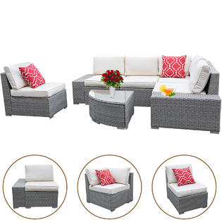 Odaof 44texturegray 6 Piece Outdoor Patio Furniture Set Pe Rattan Wicker Patio Sofa Set Outdoor Sectional Furniture Textured Gray