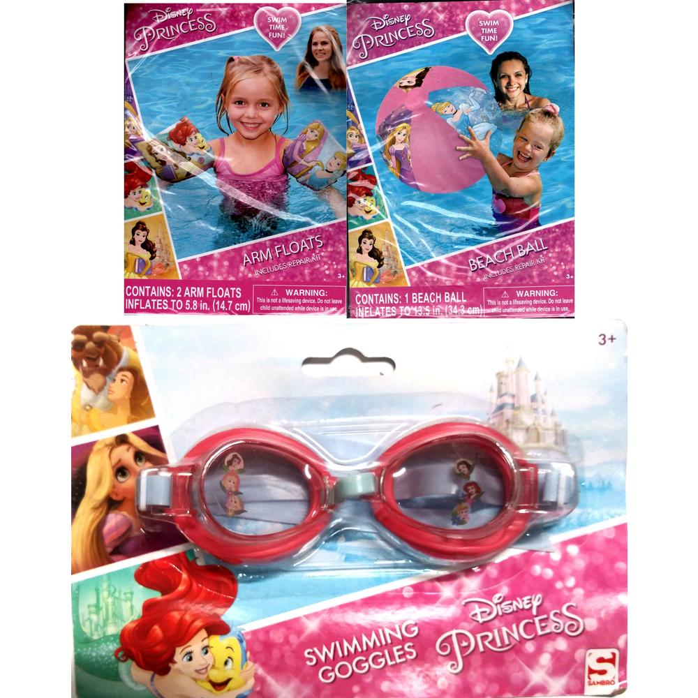Disney Princess -  Swim Goggles + Swim Arm Floats + Beach Ball (Set of 3)
