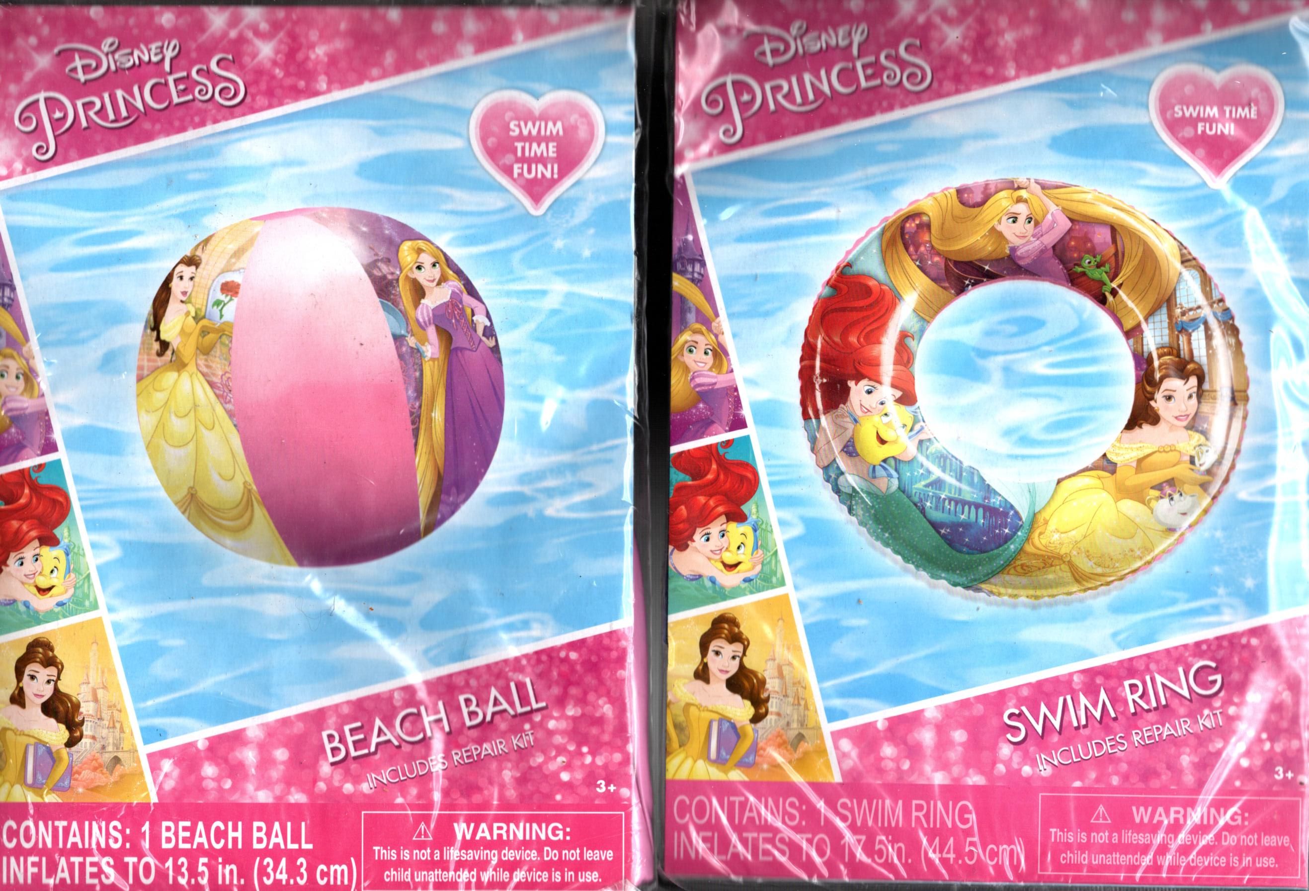 Disney Princess Swim Ring 17.5in + Beach Ball 13.5in Swim Time Fun! (Set of 2)