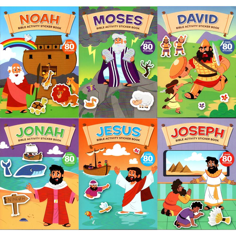 Kids Set Of 6 Bible Fun Activity And Sticker Books- More Than 480