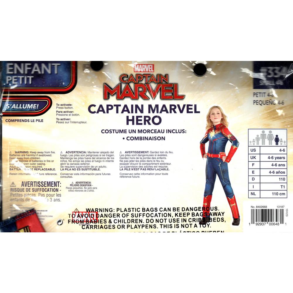 Marvel Girls Captain Marvel Superhero Costume Small Up Child- Large