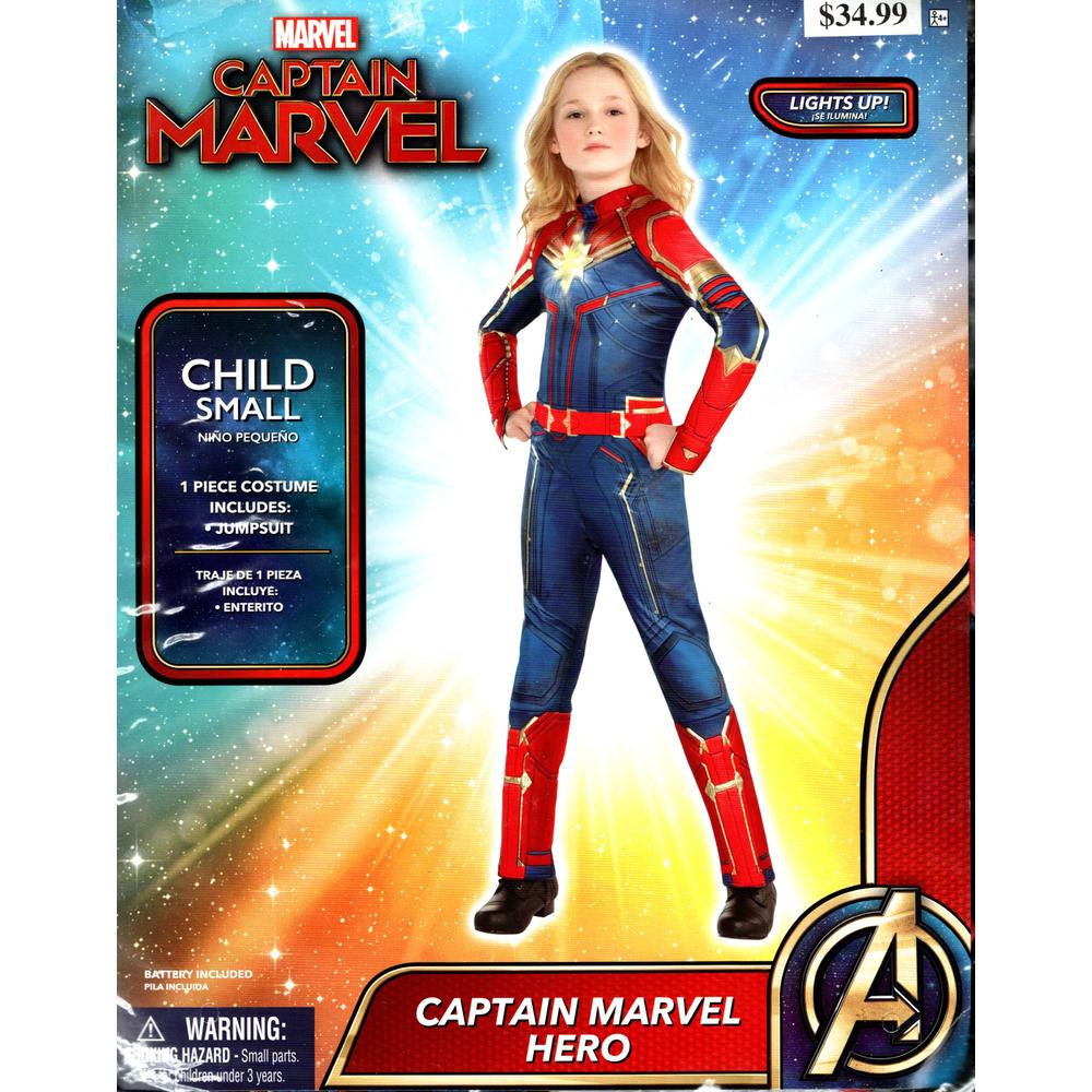Marvel Girls Captain Marvel Superhero Costume Small Up Child- Large