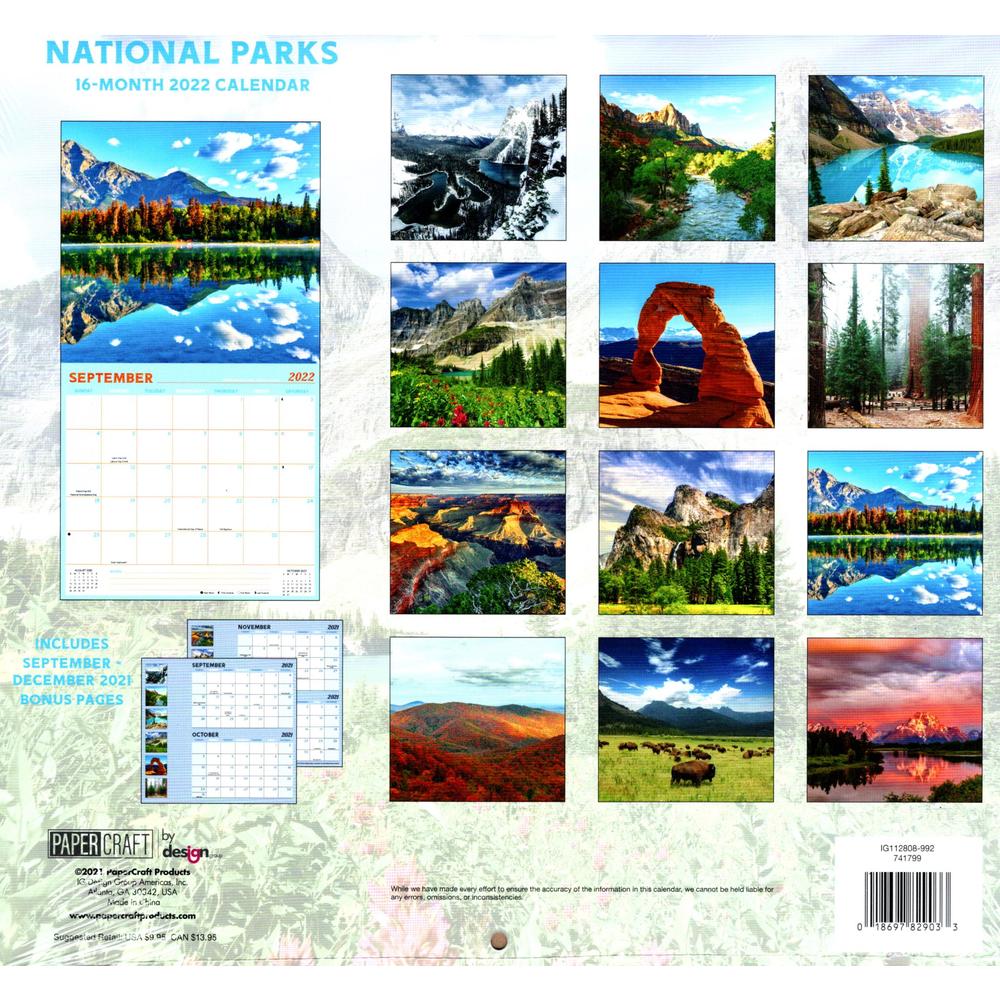 PAPER CRAFT 2022 16 Month Wall Calendar - National Parks