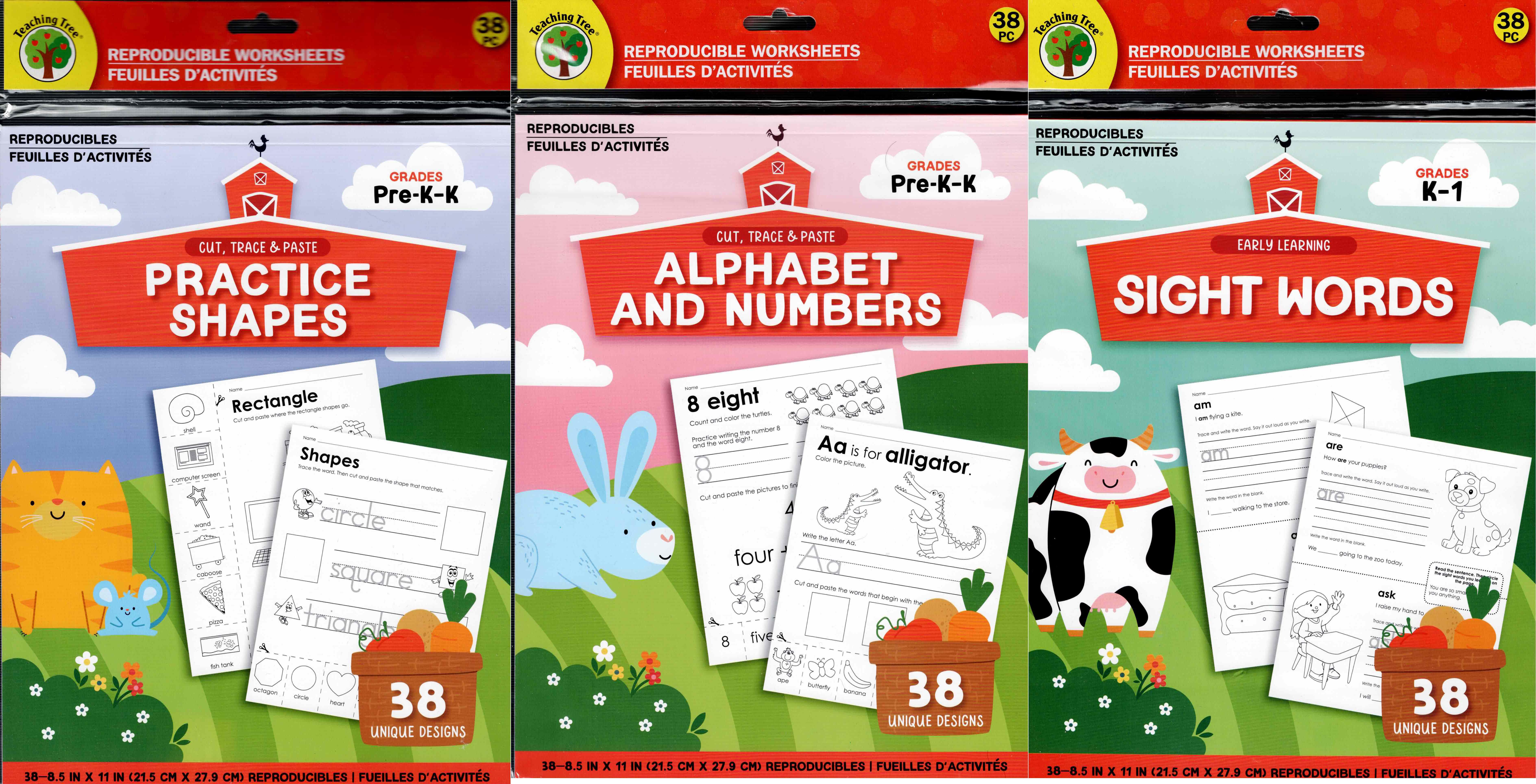 Teaching Tree Early Learning Sight Words, Practice Shapes, Alphabet Words - Workbook - Grades K -K -1
