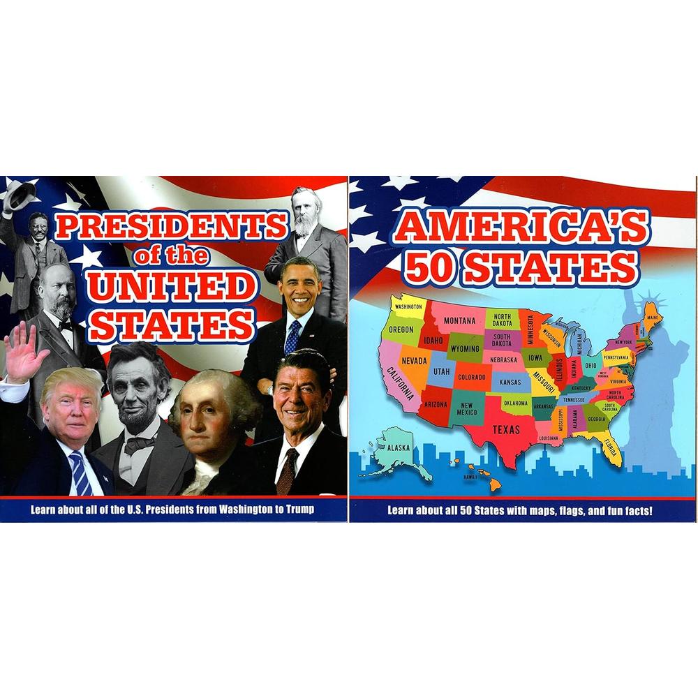 Flying Frog Publishing Learn about America`s 50 States and Presidents of the United States - Children Book (Set of 2 Books)