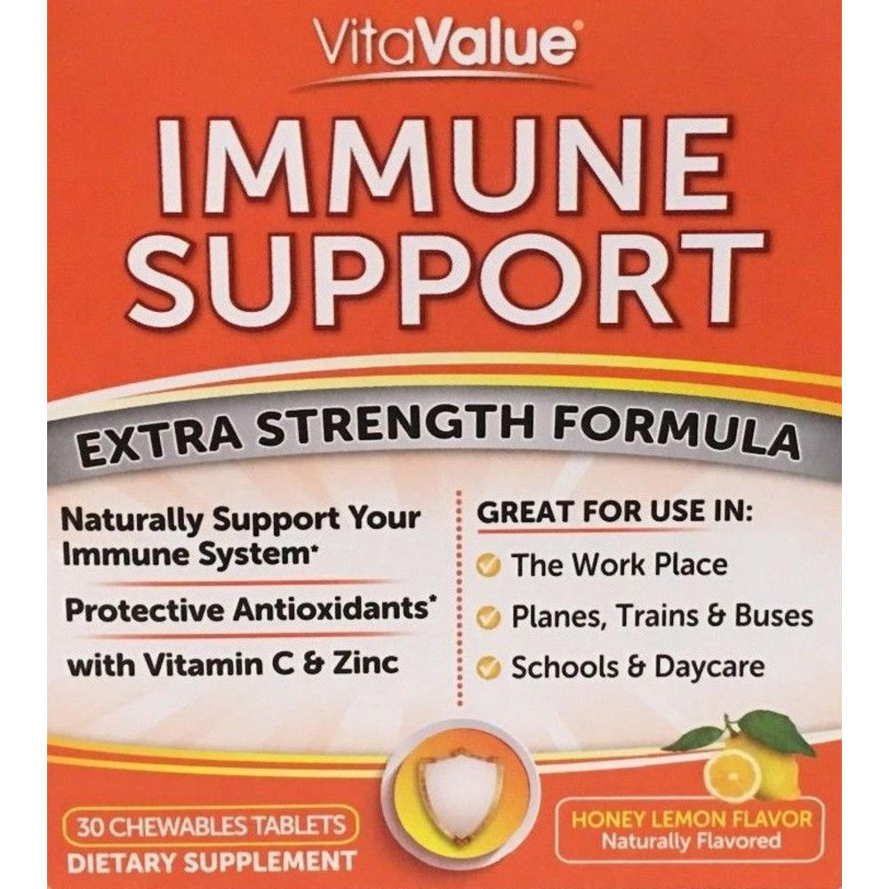 Vita Value Immune Support Extra Strength 30 Chewable Tablets Honey Lemon Flavor