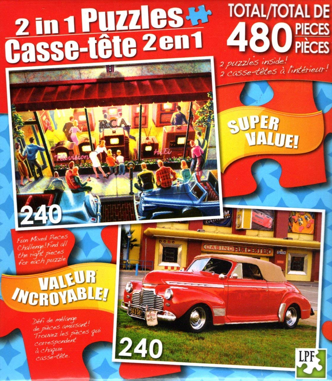 Jigsaw Puzzle 2 in 1 Two Puzzles 240 Each Public TV and Red Chevy for sale online
