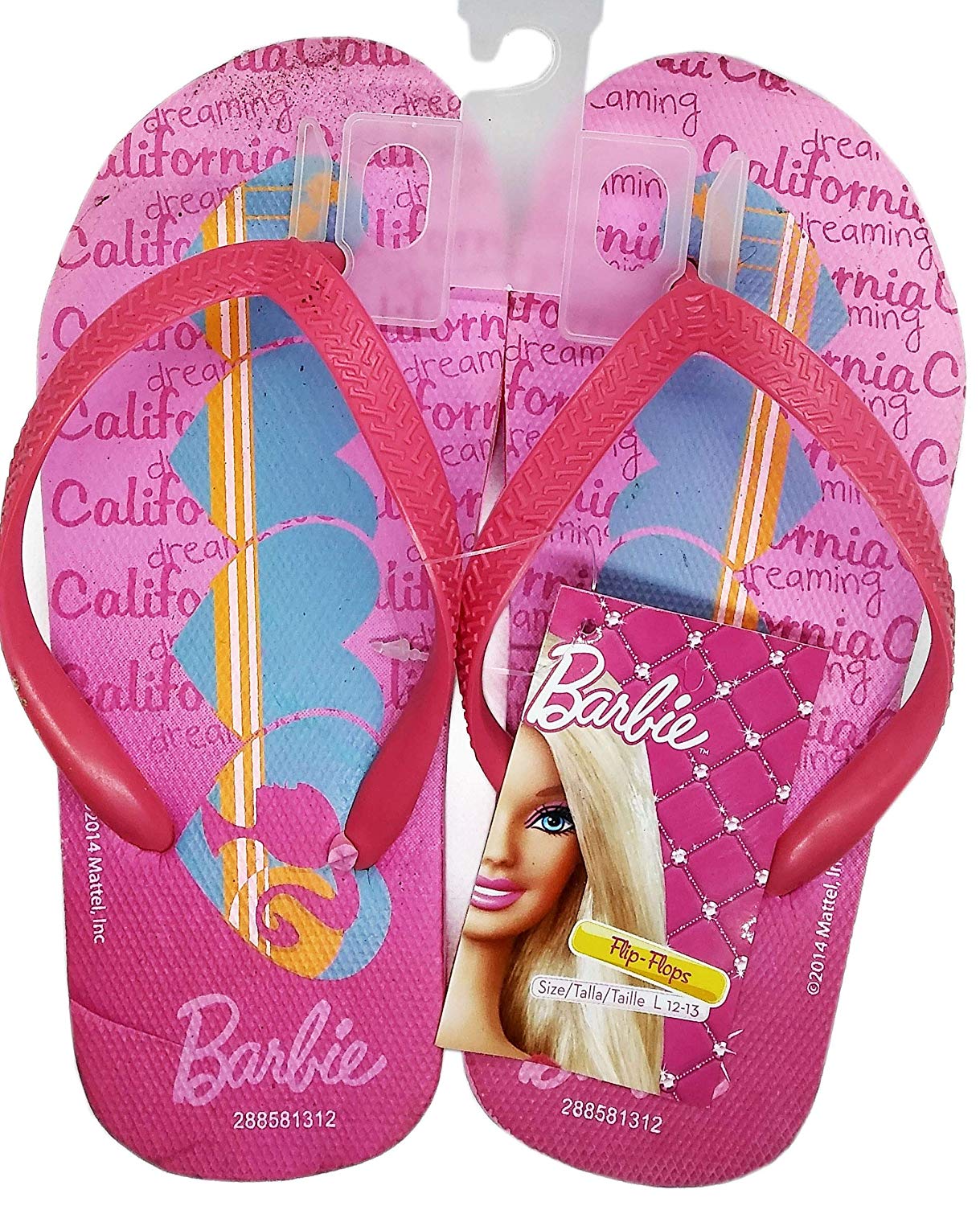 Barbie Flip Flops Girls Kids Children PINK Barbie Imprint Brand New S M L