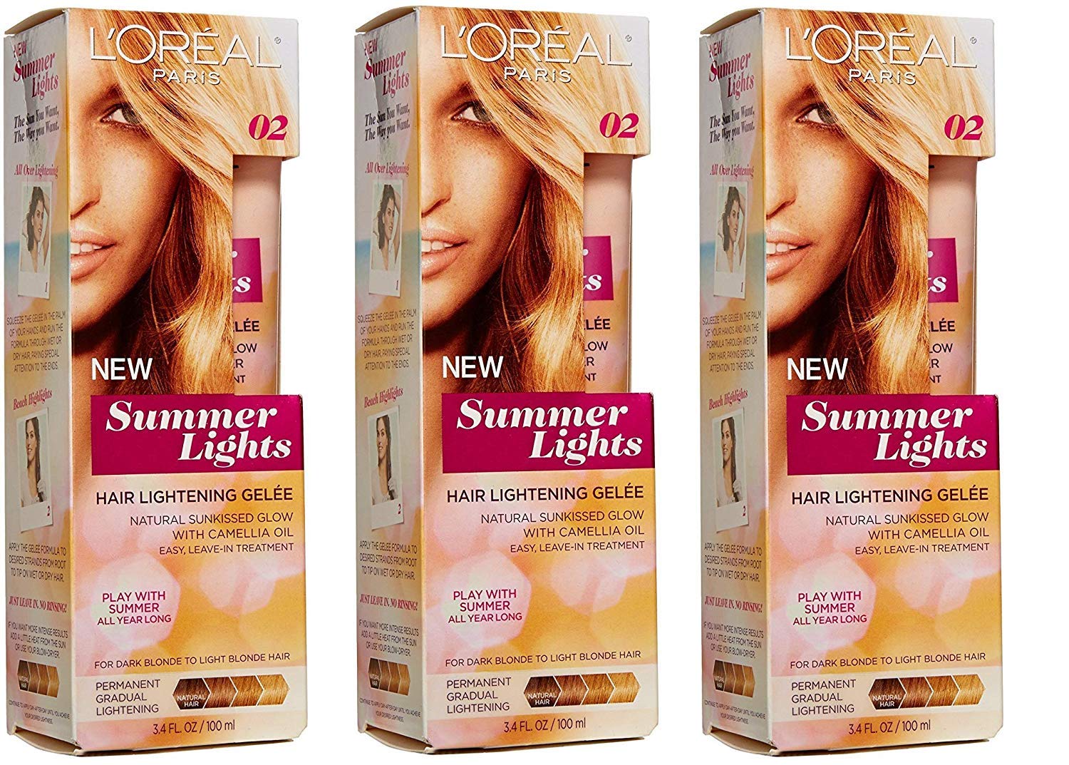L'Oreal Paris Summer Lights Hair Lightening Gelee, Dark Blonde to Light Brown 3.4 oz (Pack of 3)