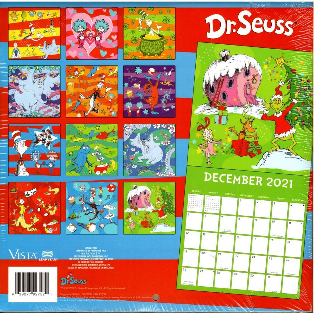 Vista Calendars Dr. Seuss - 16 Month 2021 Wall Calendar - with 100 Reminder Stickers